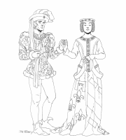 A coloring page of middle ages clothing